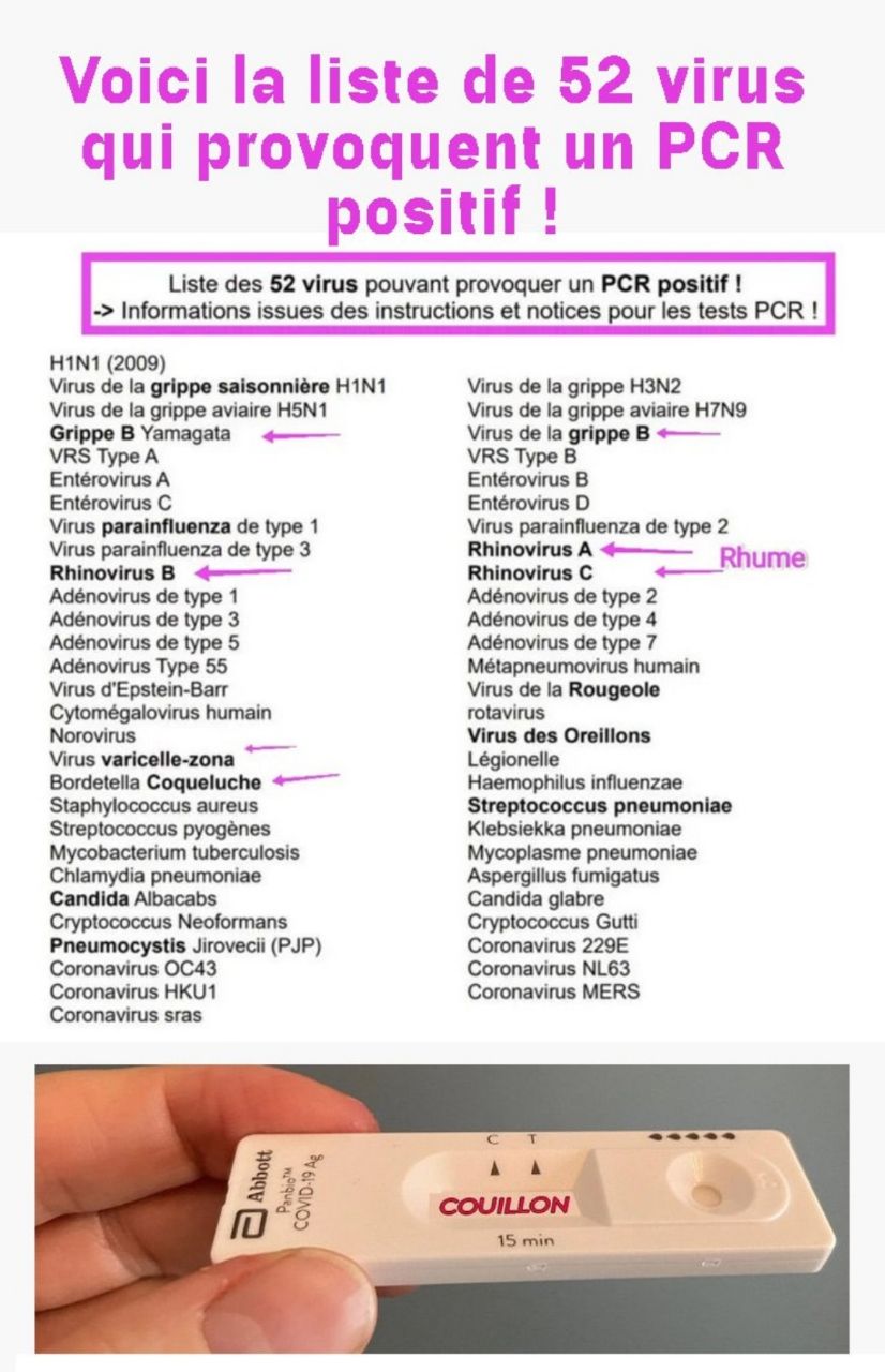 Voci ,la liste de 52 virus qui peuvent dclancher un test PCR positif